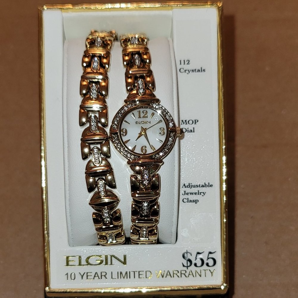 NIB Elgin Watch & Bracelet Set EG17011ST (Needs Battery)